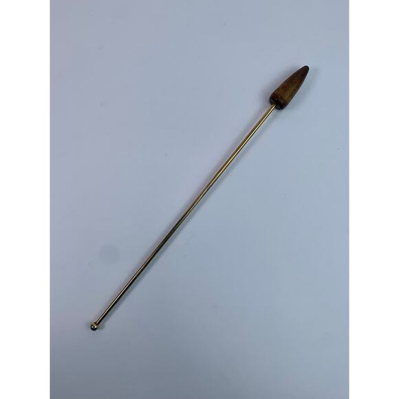 Vintage Barware Gold Tone Swizzle Stick Teak Wood Handle Mid Century Serveware - Picture 1 of 9